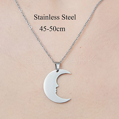 Non-Tarnish 201 Stainless Steel Crescent Moon Pendant Necklace NJEW-OY002-12-1