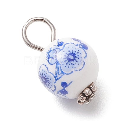Handmade Flower Printed Porcelain Ceramic Pendants PALLOY-JF03928-1