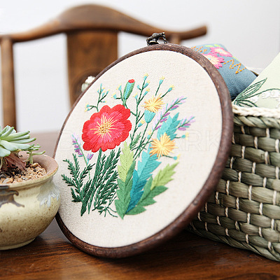 DIY Flower Pattern Linen Embroidery Hanging Ornament Kits PW22070186526-1