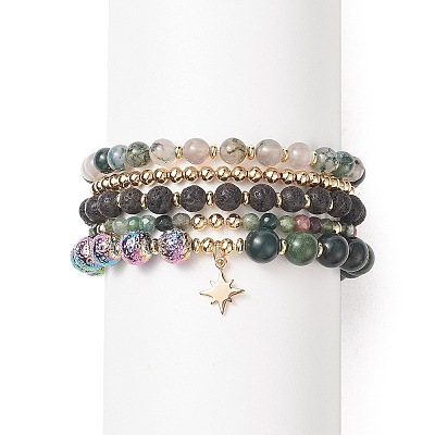 5Pcs 5 Style Natural Mixed Gemstone Beaded Stretch Bracelets Set BJEW-JB09002-1