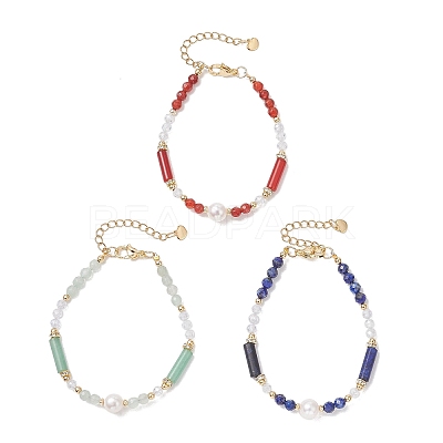 Natural Gemstone & Cultured Freshwater Pearl Beaded Bracelets for Women BJEW-JB13218-1