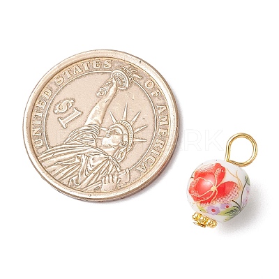 Handmade Flower Printed Porcelain Ceramic Pendants PALLOY-JF03928-02-1
