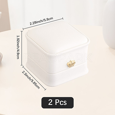 2Pcs PU Leather Ring Gift Boxes LBOX-CL0001-03-1