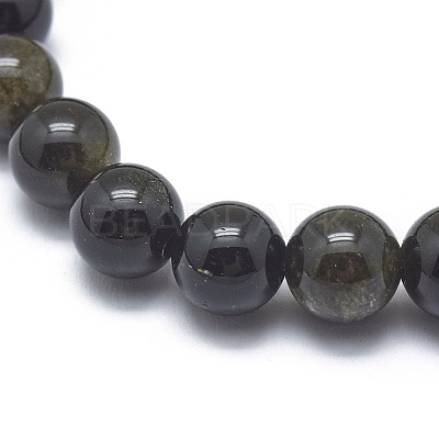 Natural Golden Sheen Obsidian Bead Stretch Bracelets X-BJEW-K212-A-020-1