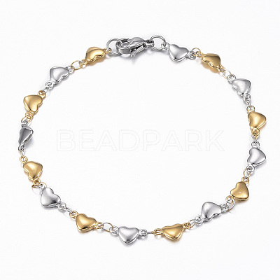 Two Tone 304 Stainless Steel Heart Link Chain Jewelry Sets SJEW-H103-12GP-1