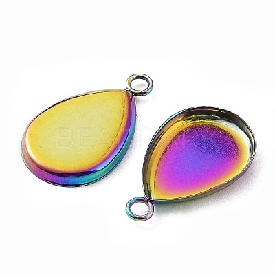 Ion Plating(IP) 304 Stainless Steel Pendant Cabochon Settings STAS-WH0055-01RC-1