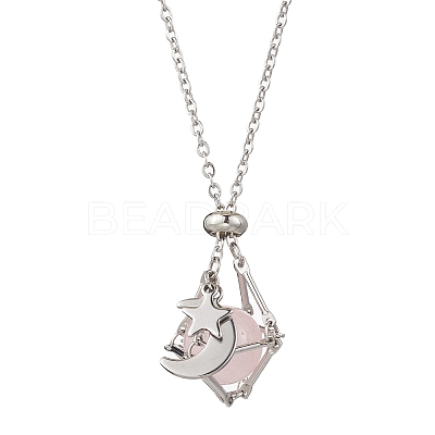 304 Stainless Steel Empty Macrame Pouch Star Moon Pendant Cable Chain Necklace Making NJEW-JN05281-01-1