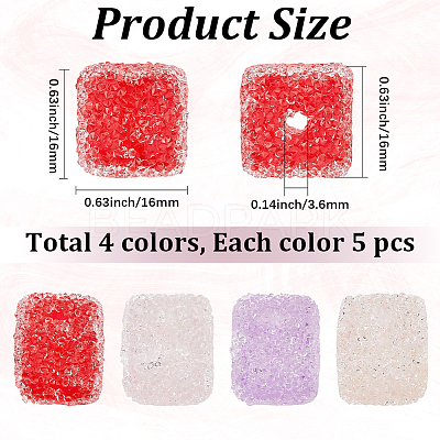20Pcs 4 Colors Drusy Cube Resin Rhinestone Beads RESI-PA0001-43A-1