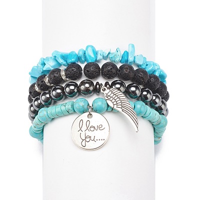 4Pcs 4 Style Natural & Synthetic Mixed Gemstone Stretch Bracelets Set BJEW-JB08479-1