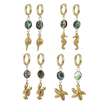 Ocean 304 Stainless Steel and Paua Shell Dangle Earrings EJEW-JE07109-1
