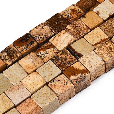 Natural Picture Jasper Beads Strands G-T139-8x8-27A-1