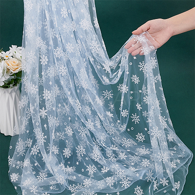 Snowflake Pattern Polyester Mesh Fabric DIY-WH0581-12A-1