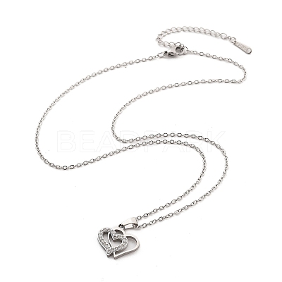 304 Stainless Steel Crystal Rhinestone Heart Pendant Cable Chain Necklaces for Women LS-NJEW-Z056-01B-P-1