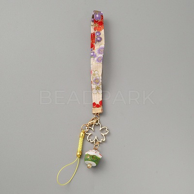 Porcelain Cartoon Lucky Cat Mobile Phone Lanyard HJEW-WH0068-09G-1