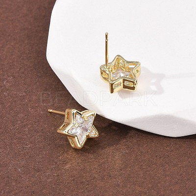 Brass Micro Pave Clear Cubic Zirconia Stud Earrings EJEW-C174-02C-G-1
