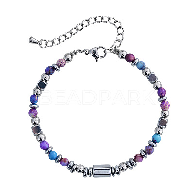 Dyed Natural Imperial Jasper & Stainless Steel Beaded Bracelets for Women ID8226-1-1