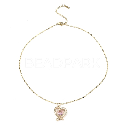Heart Light Gold Brass Micro Pave Cubic Zirconia Pendant Necklaces NJEW-E105-09KCG-01-1