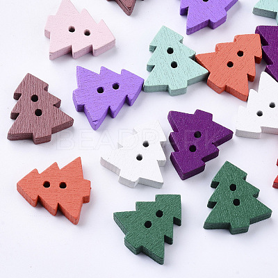 2-Hole Spray Painted Wooden Buttons BUTT-T007-010B-01-1