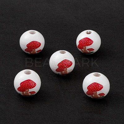 Printed Natural Wood European Beads X-WOOD-C015-05-1