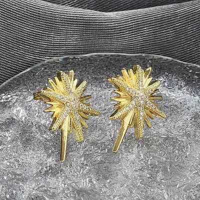Brass Micro Pave Clear Cubic Zirconia Stud Earrings KK-B124-13G-1