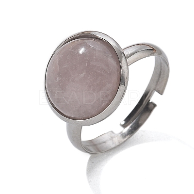 Half Round Natural Rose Quartz Finger Rings X-RJEW-M062-01P-17-1