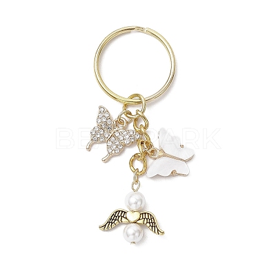 2Pcs Butterfly Alloy Acrylic & Rhinestone & Angle Pendant Keychains KEYC-JKC01251-1