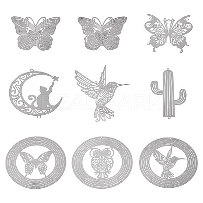 9Pcs 9 Styles 201 Stainless Steel Laser Cut Connector Charms STAS-TA0005-85-1