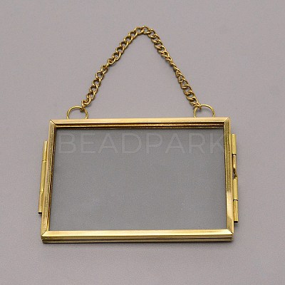 Brass Glass Hanging Photo Frame AJEW-WH0017-26G-1