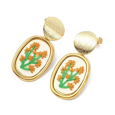 304 Stainless Steel & Cloth Embroidery Stud Dangle Earrings EJEW-JE07298-03-1