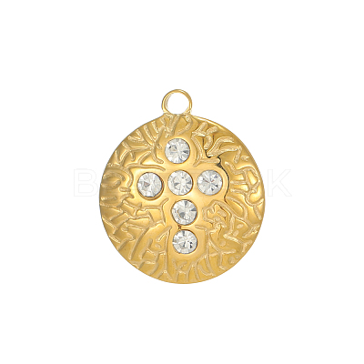 304 Stainless Steel Micro Pave Clear Cubic Zirconia Pendants CU-OY001-40G-1