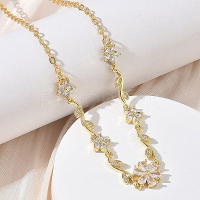 Brass Pave Cubic Zirconia Flower Pendant Necklaces NJEW-C121-04D-01G-1