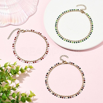 304 Stainless Steel Enamel Flat Round Tassel Anklets for Women AJEW-AN00871-1