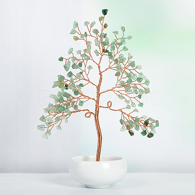 Undyed Natural Green Aventurine Chips Tree of Life Display Decorations TREE-PW0001-23C-1