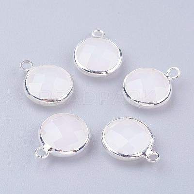 Silver Color Plated Brass Glass Flat Round Charms GLAA-M003-A-31S-1