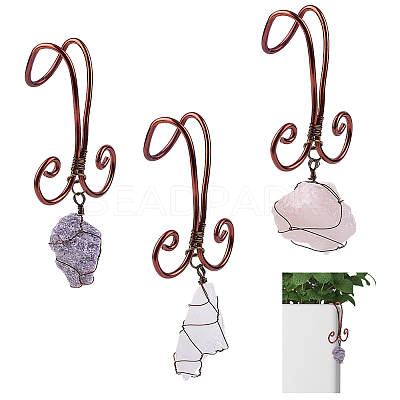 3Pcs Nuggets Natural Amethyst & Rose Quartz & Quartz Crystal Flowerpot Decoration HJEW-OC00088-1