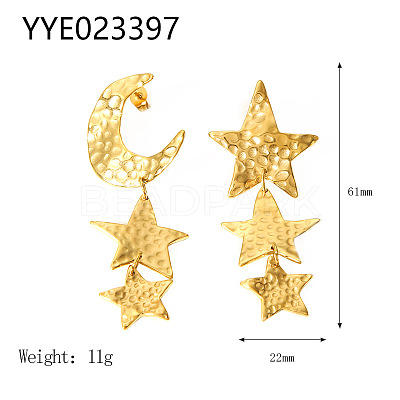 Stylish 304 Stainless Steel Star Moon Dangle Stud Earrings WQ3777-4-1