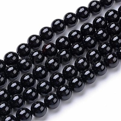 Natural Black Onyx Round Bead Strands G-T055-12mm-10-1