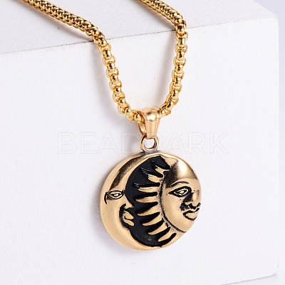Cool Men's 304 Stainless Steel Moon Sun Yin-yang Pendant Necklaces LE7690-1-1