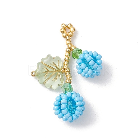 Glass Seed Beaded Berries & Leaf Pendants PALLOY-MZ01114-04-1