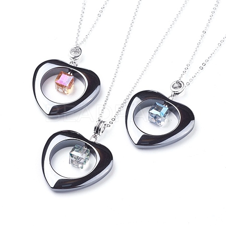 Non-Magnetic Synthetic Hematite Pendant Necklaces NJEW-JN01885-1