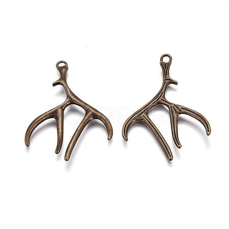 Tibetan Style Alloy Deer Antler Pendants TIBEP-S261-AB-FF-1