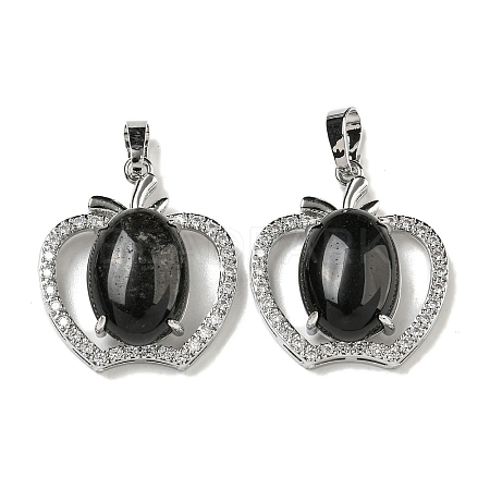 Natural Obsidian with Clear Cubic Zirconia Pendants G-G133-03P-23-1