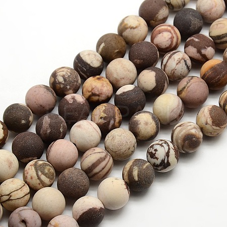 Frosted Natural Zebra Jasper Round Bead Strands G-M064-10mm-03-1