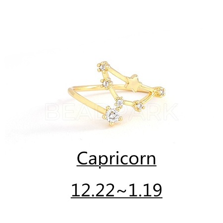 Twelve Constellation Brass Micro Pave Clear Cubic Zirconia Cuff Rings FS-WG8E359-10-1