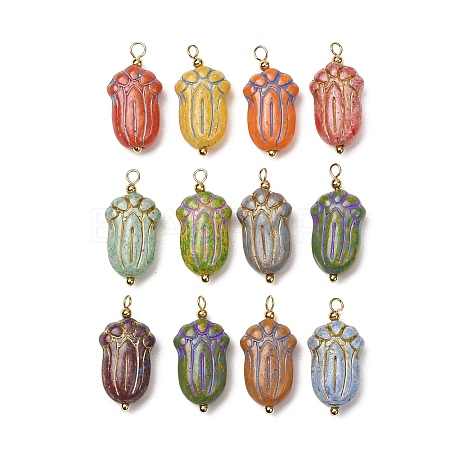 Baking Paint & Golden Metal Enlaced Glass Pendants GL-CBA010C-13G-1
