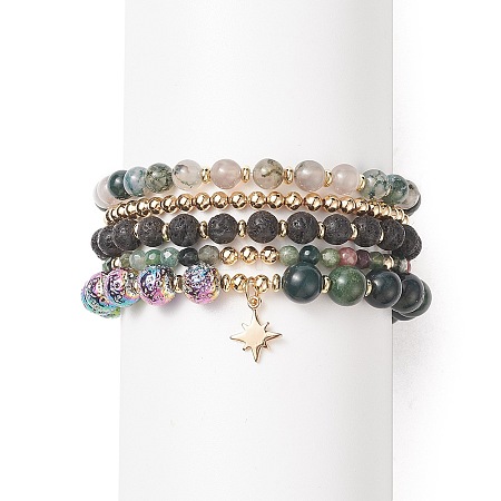 5Pcs 5 Style Natural Mixed Gemstone Beaded Stretch Bracelets Set BJEW-JB09002-1