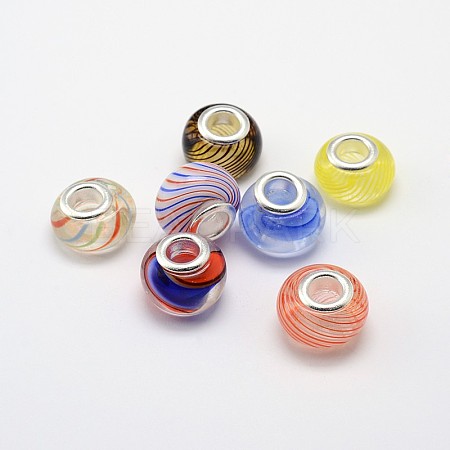 Mixed Styles Handmade Lampwork Large Hole Rondelle European Beads LPDL-L003-03-1