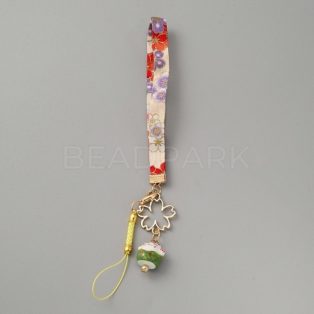 Porcelain Cartoon Lucky Cat Mobile Phone Lanyard HJEW-WH0068-09G-1