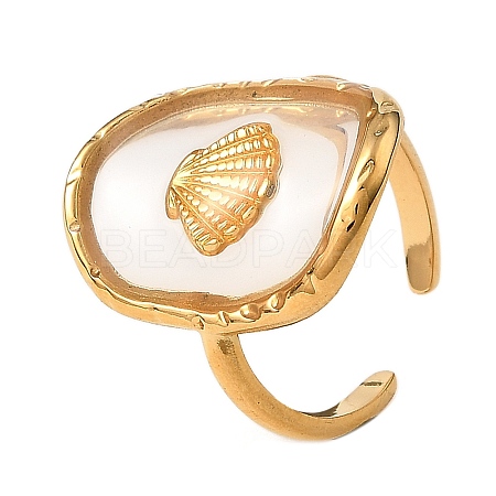 Oval with Shell Shape Resin Finger Rings STAS-Z101-07G-02-1
