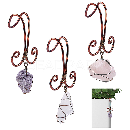 3Pcs Nuggets Natural Amethyst & Rose Quartz & Quartz Crystal Flowerpot Decoration HJEW-OC00088-1